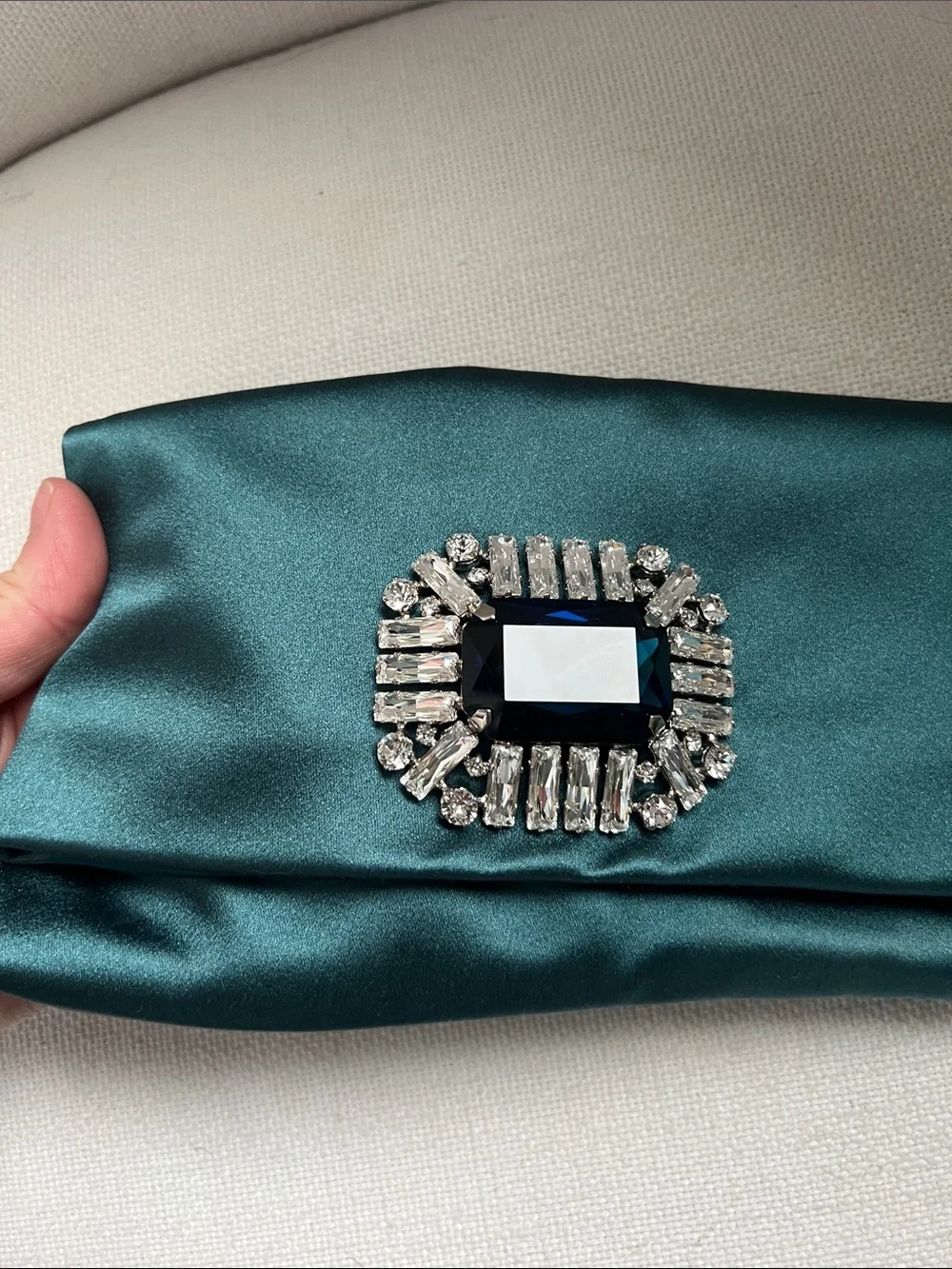 Jimmy Choo Teal Satin Crystal-Embellished Clutch